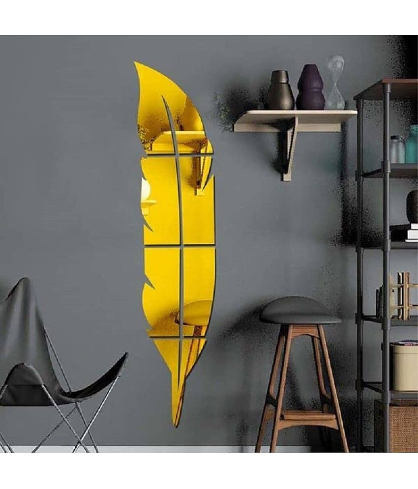 Asmi Collection Beautiful Feather Self Adhesive Acrylic 3D Mirror Wall Sticker ( 76 x 20 cms ) view 2