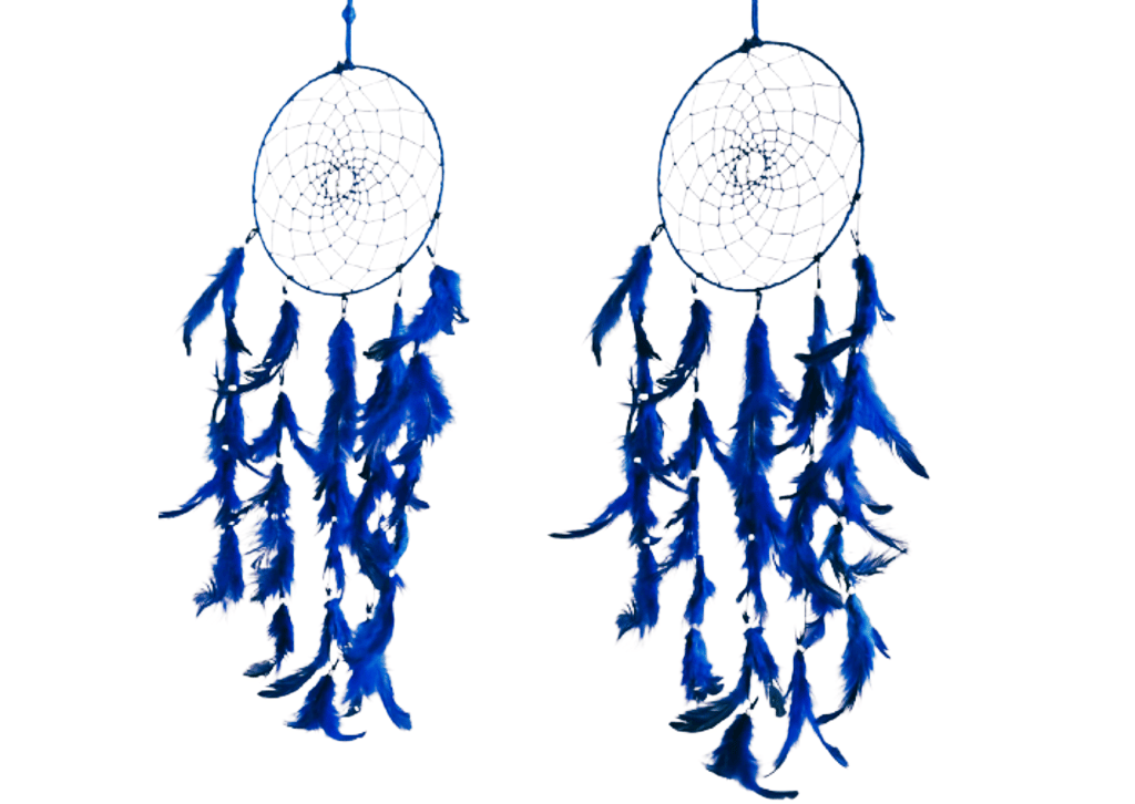 Blue Colour feathers - Dream Catcher Traditional Indian Dreamcatchers Wall Art For Bedrooms, Home Wall, Hanging Design. Size 12" view 2