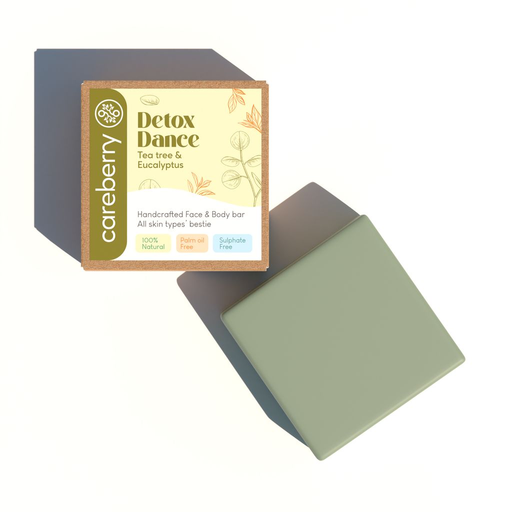 Careberry's Detox Dance Tea Tree & Eucalyptus HandCrafted Face & Body Bar | Refreshing & Antibacterial, 100g view 2