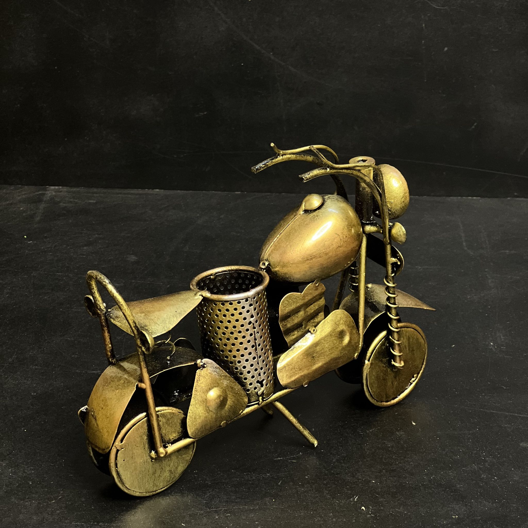 GOLDEN BIKE WITH PEN HOLDER DECORATIVE ITEM AND SHOWPIECES HOME DECOR / RESTAURANT DECOR/ OFFICE DECOR/ TABLE DECOR/DRAWING ROOM DECOR / GIFT ITEM view 2