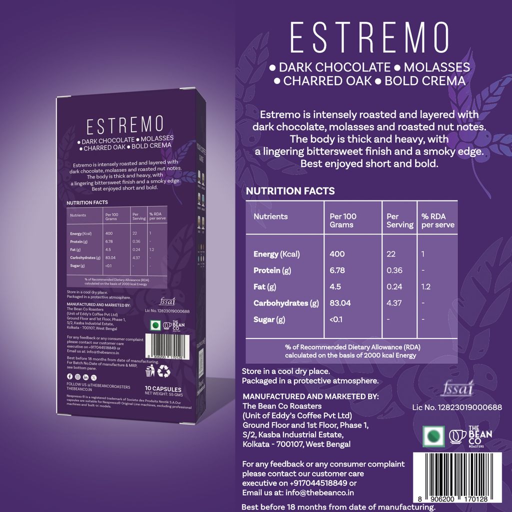 The Bean Co Roasters Estremo Aluminium Coffee Capsules | Intensity 10 | Intense & Rich | Dark Roast | 100% Premium Arabica view 2