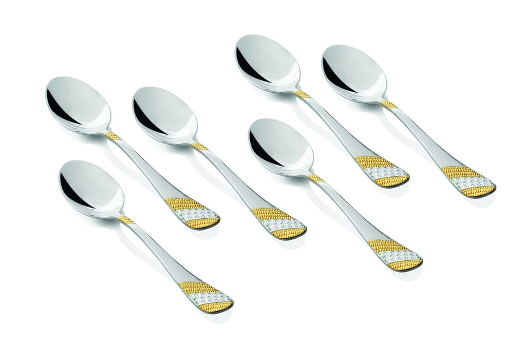 FnS Imperio 18 Pc Set Stainless Steel 24 Karat Gold Plated Cutlery Set with Box Packaging (6 Dinner Spoons, 6 Dinner Forks, 6 Teaspoon) view 2