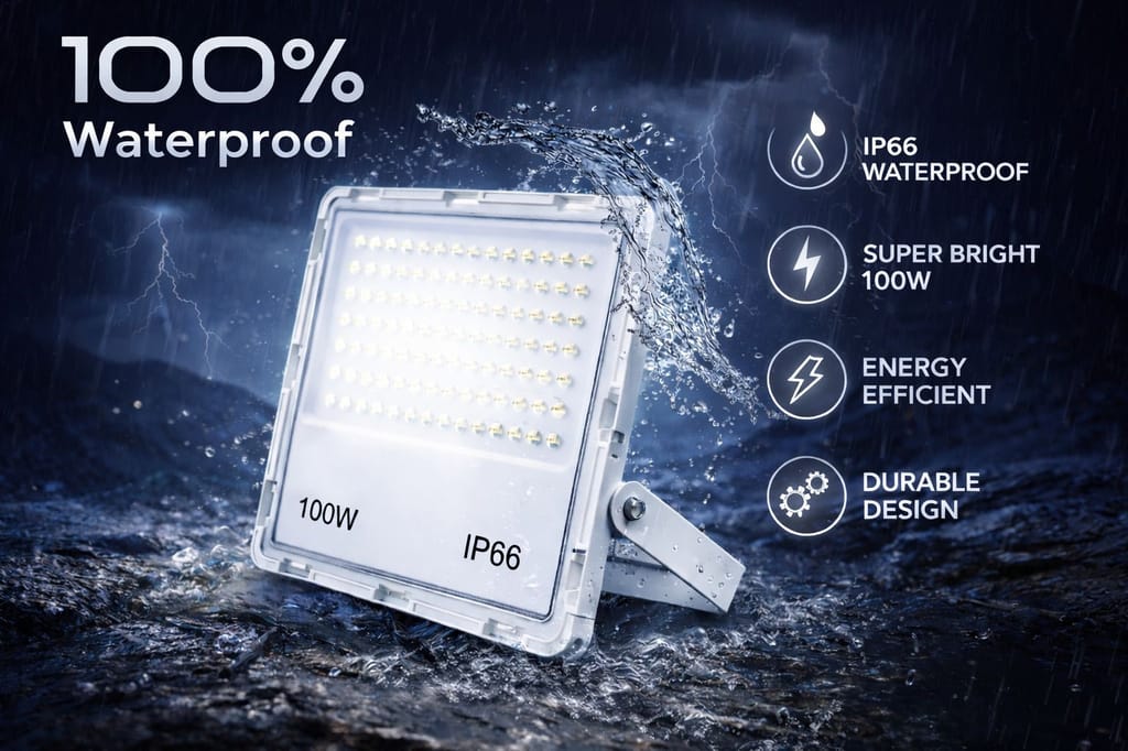 SPARKWORLD 100W IP66 Waterproof LED Flood Light High-Lumen Outdoor Security & Area Lighting | Colour: White view 2