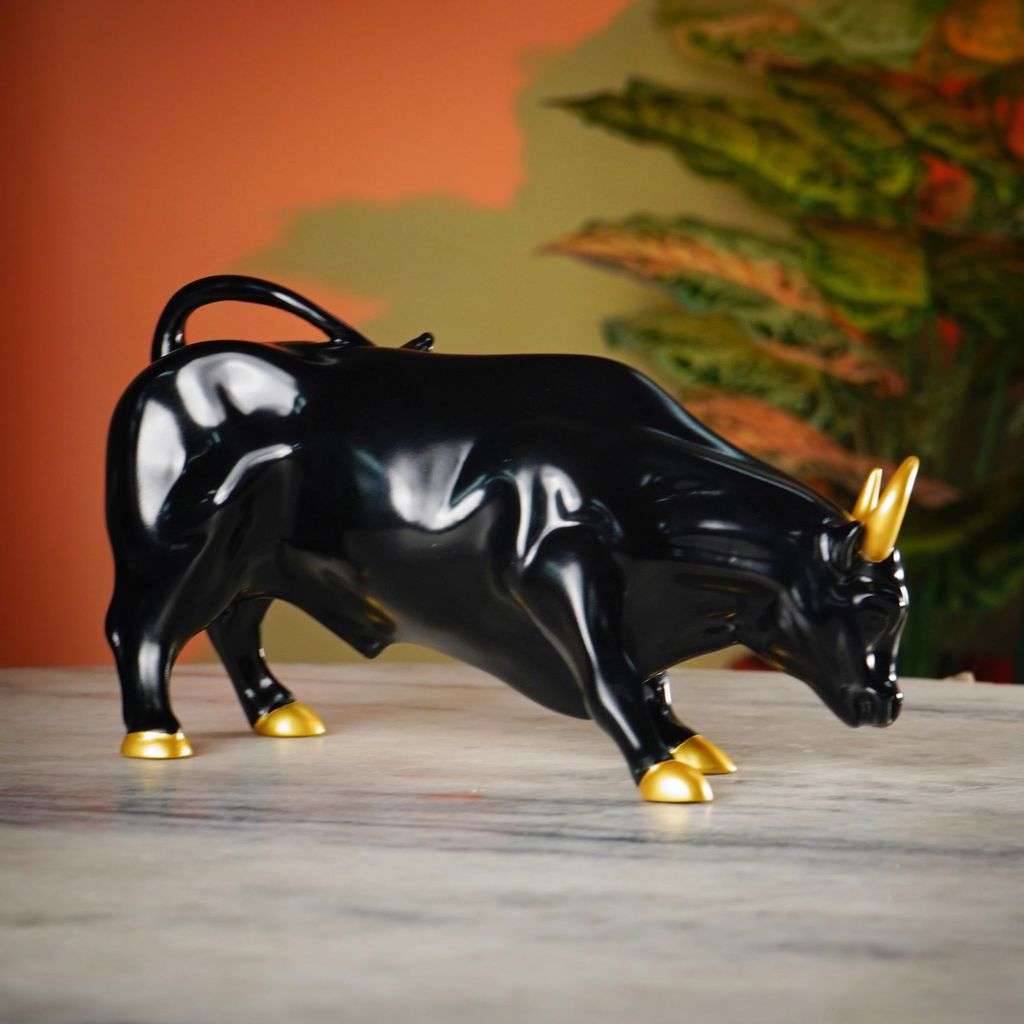 Artarium Abstract Art Bull Showpices for Living Room Charging Bull Statue Sculpture Ornament Animal Figurines for Table Decor Gifting Home Decoration Car Accessory (1 Piece) (Glossy Black) view 2