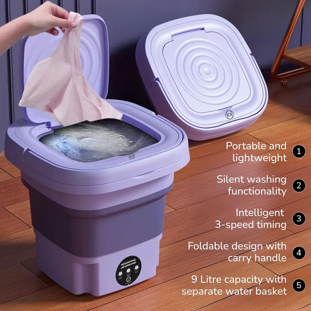 Be Me Portable 9L Washing Machine | Compact & Foldable | Semi-Automatic with Drain Basket | 3 Wash Modes | Mini Laundry Machine | Washer + Dryer view 2