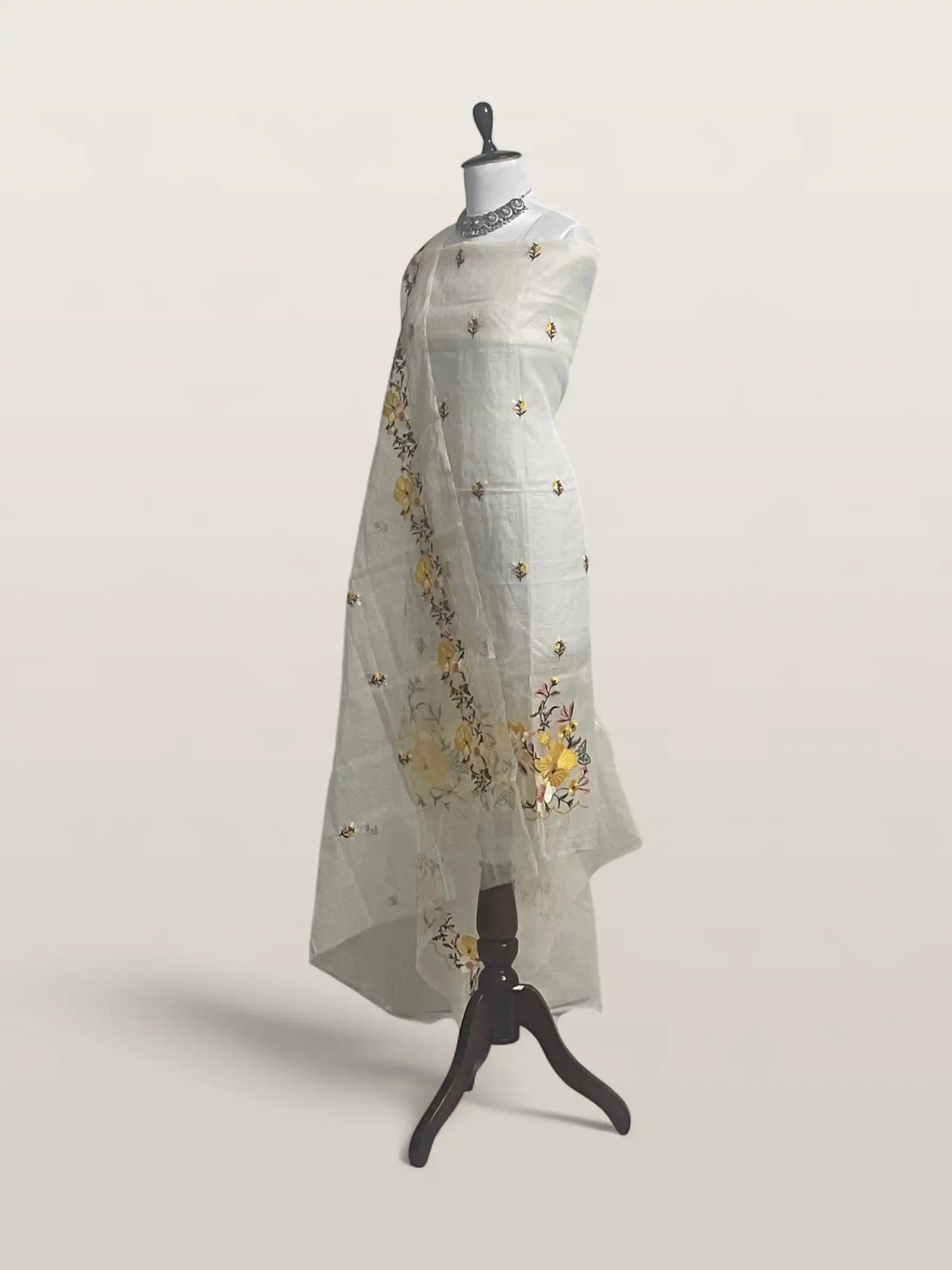 Kota Doria Dress Material Mustard Floral Buti view 2