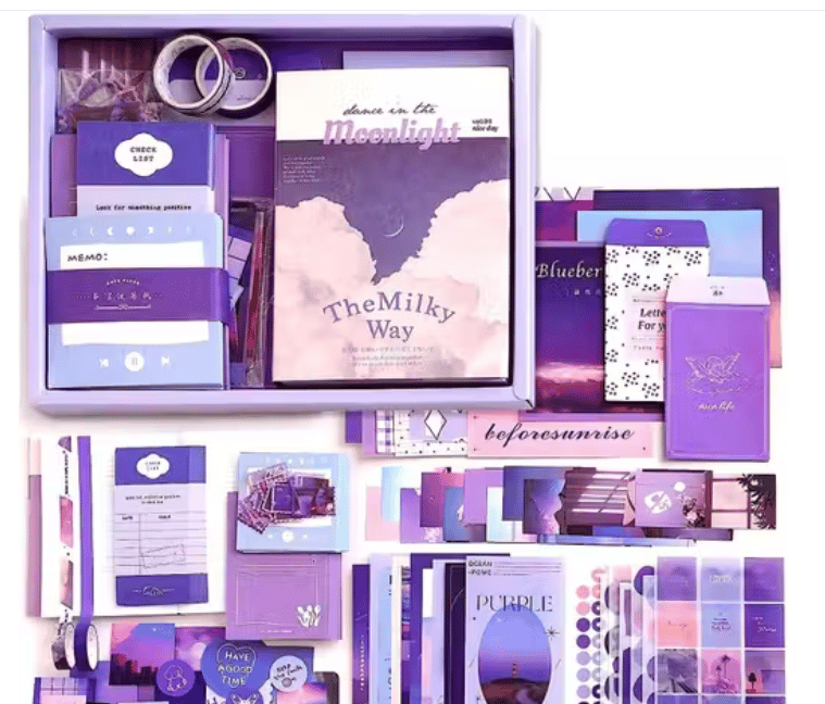Vintage Aesthetic Scrapbook Kit (346 Pcs) DIY Journaling Set – Purple view 2
