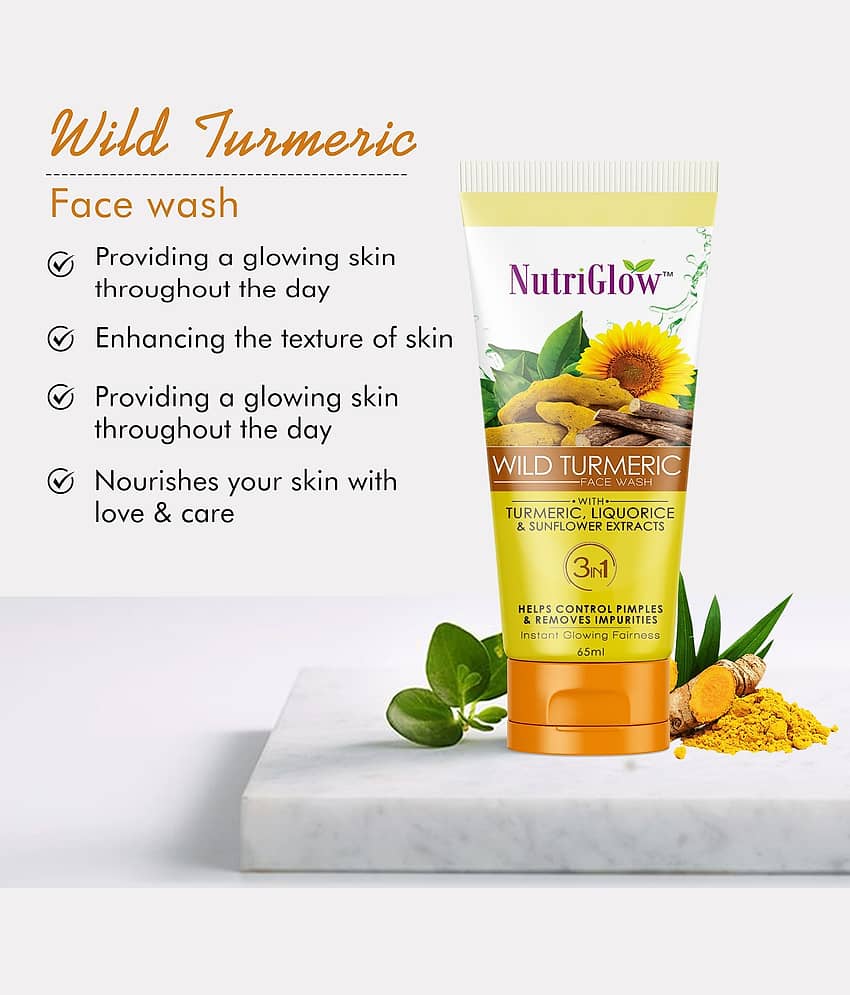 NutriGlow Wild Turmeric Natural Face Wash for Dry Skin, Tan Removal and Skin brightening, For Glowing Skin, 65ml Each, (Pack of 2) view 2