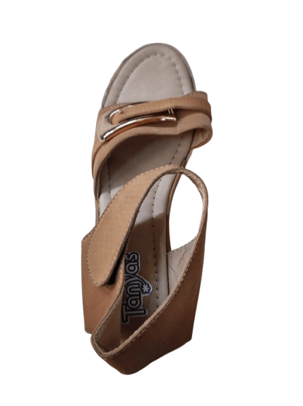 Women's Light Brown Faux Leather Wedges with Crisscross Straps and 3-inch Heel view 2