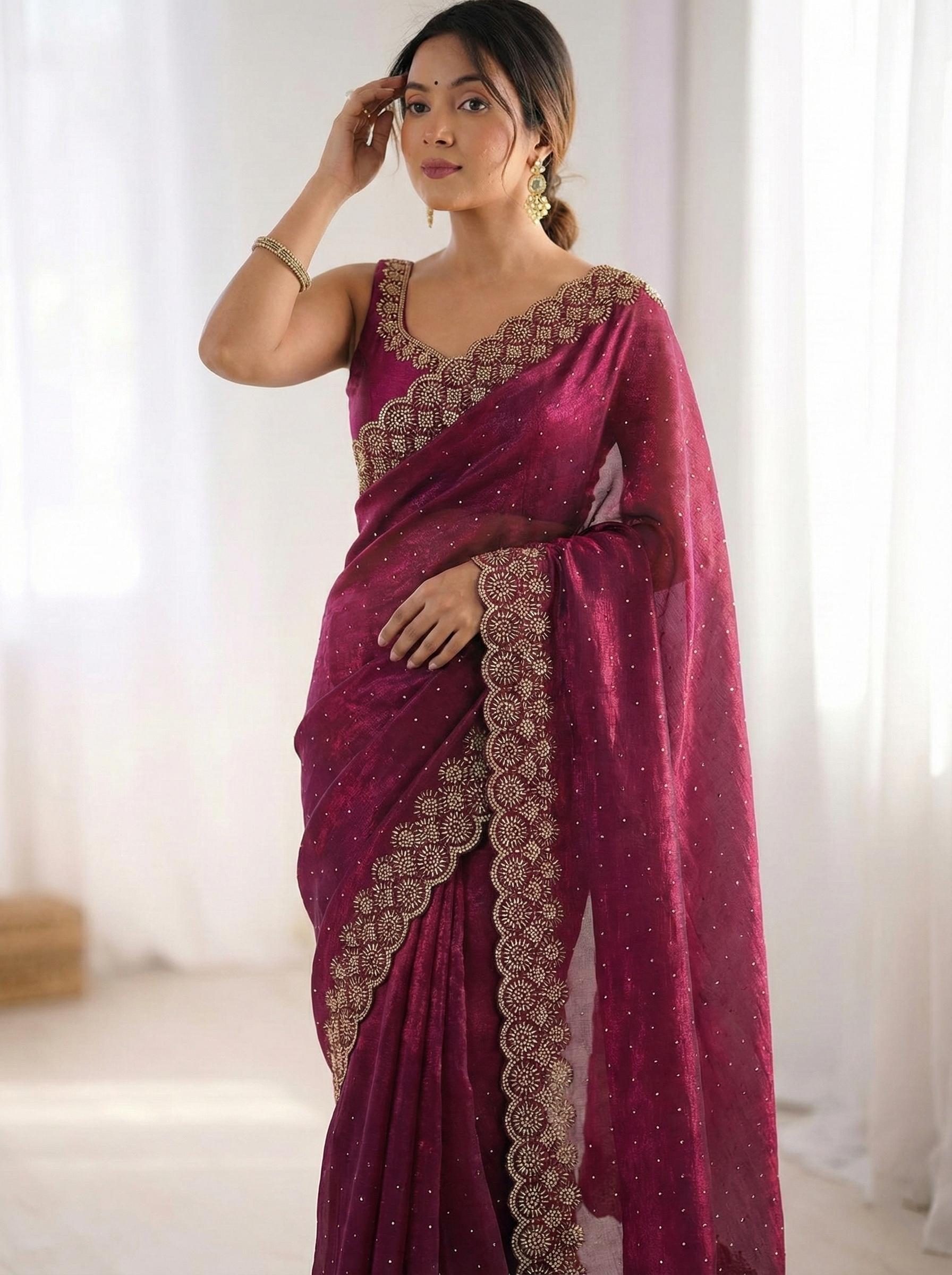 Space Silk Saree with Stone Work view 2