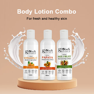 Globus Naturals Body Lotion Combo (Set of 3) - Vitamin C, Mix Fruit & Papaya, Lightweight Moisturizer for A Skin Types view 2