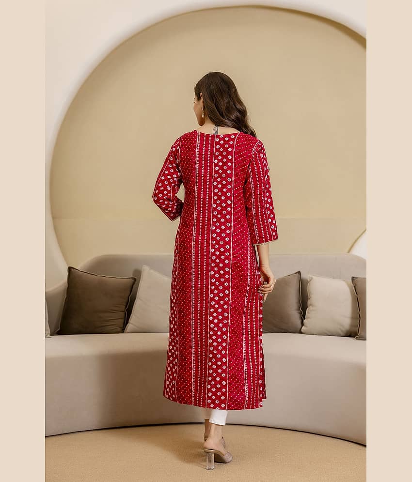 Kapadia Women Viscose Rayon Embroidered Straight Kurti ( Red ) view 2