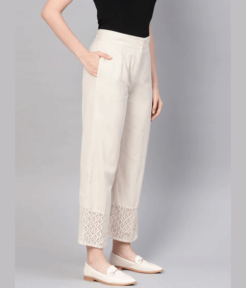 AMIRA'S INDIAN ETHNICWEAR Women Cotton Solid Palazzos ( Off White ) view 2