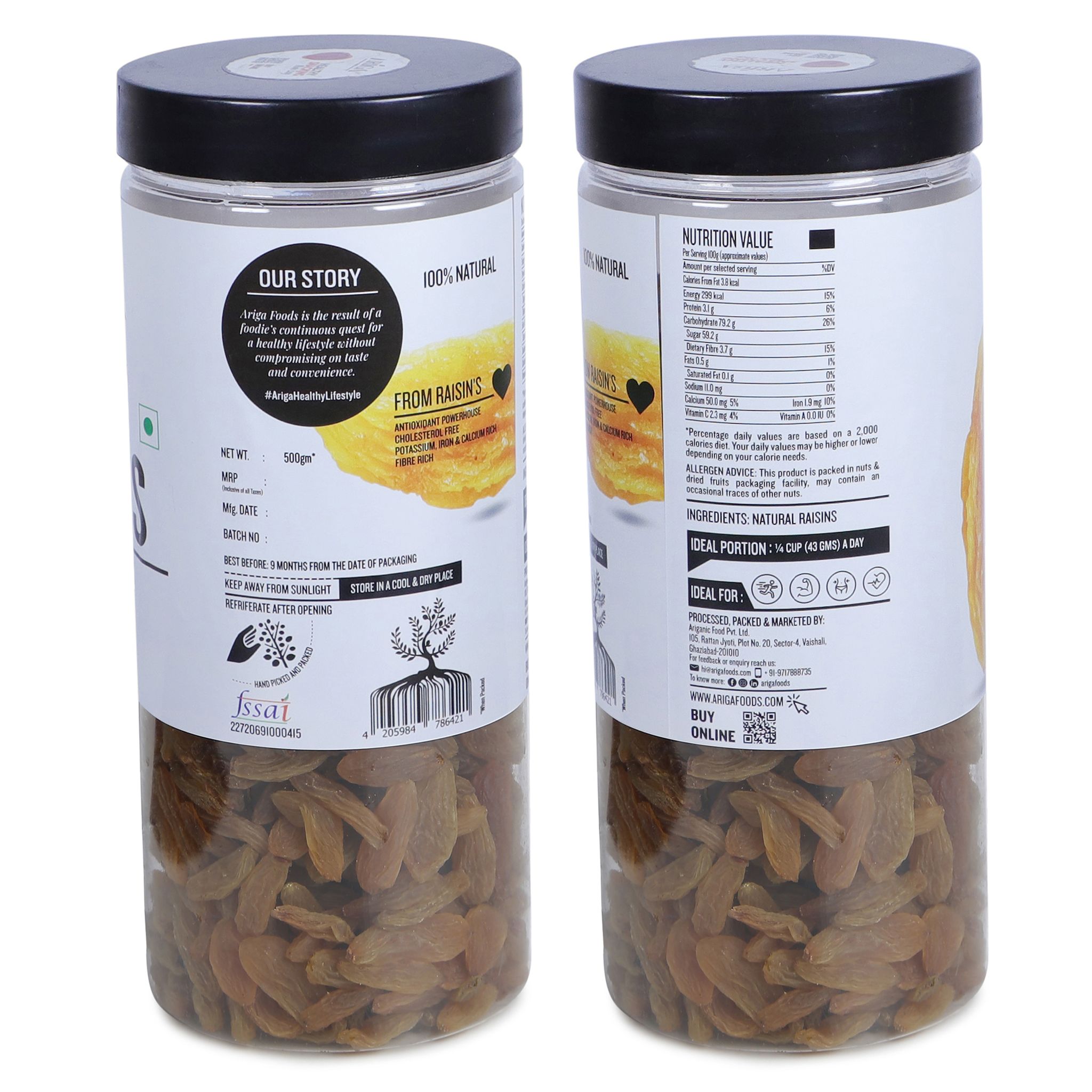 Ariga Foods King Sized Healthy & Nutritious 100% Natural Raisins 1kg (2 x 500 g) view 2