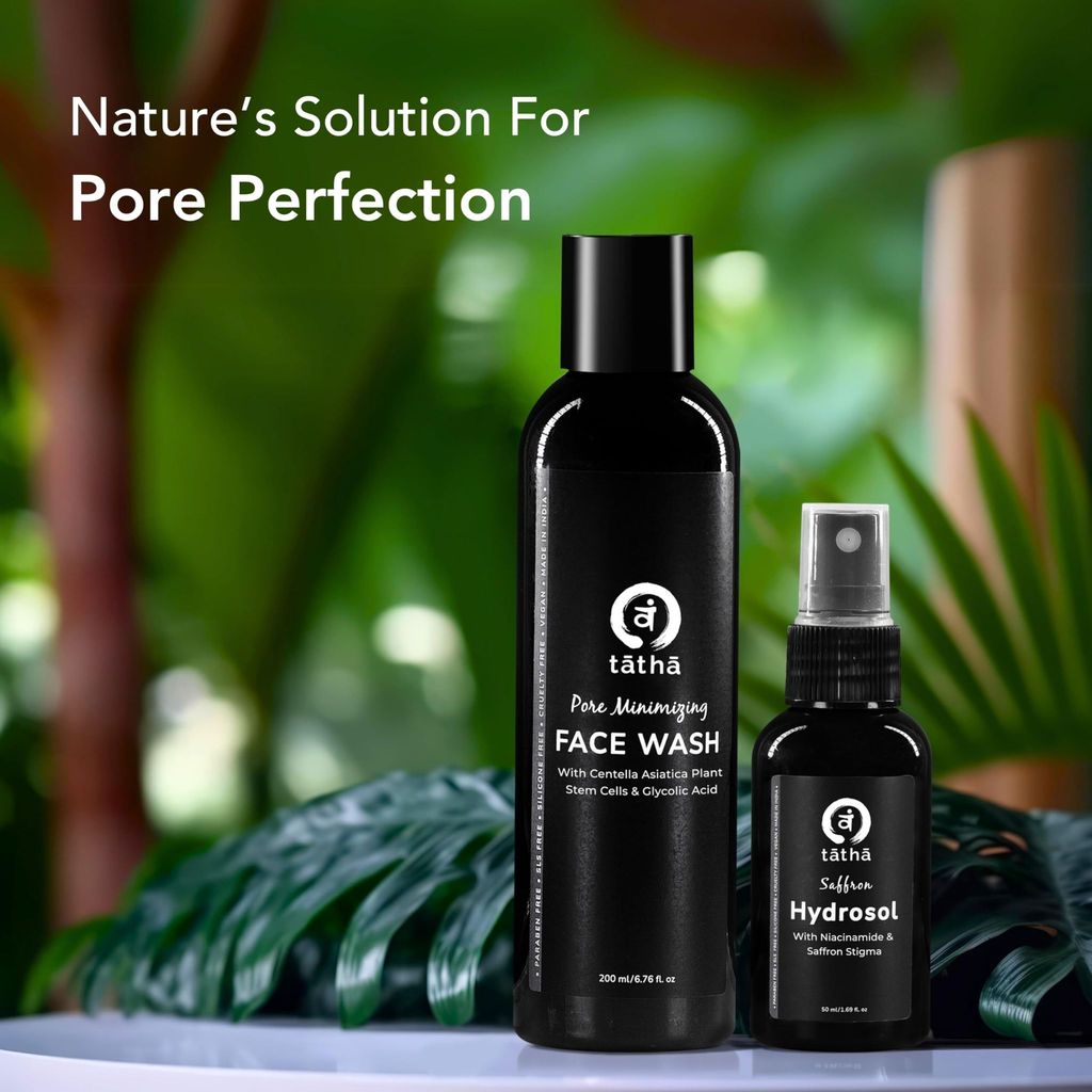 Tatha Skincare Set: Pore Minimizing Face Wash with Glycolic Acid- 200 ML + Saffron Hydrosol 50 ML-Brightens Skin, Reduces Pores, & Protects Against Free Radicals | Paraben-Free, SLS-Free & Suitable for All Skin Types view 2
