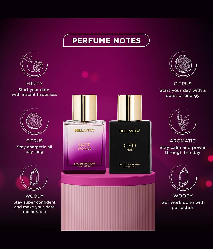 Bella Vita Luxury CEO Man & Date Woman Gift Set Long Lasting EDP 2x50ml Perfume for Men and Women with Lemon Lavender Floral Fruity Fragrance Scent view 2