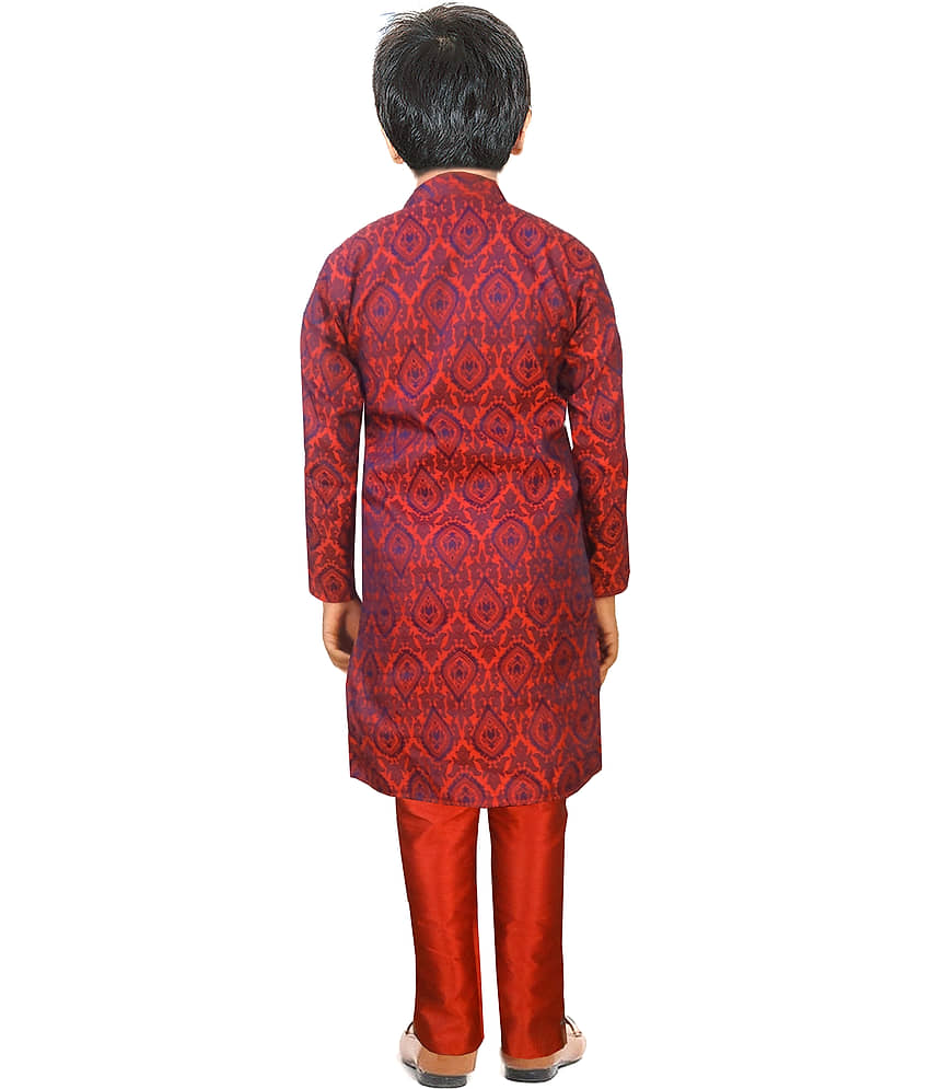 hrr Boys Cotton Blend Ethnic - Pattern Kurta Pyjama Set ( Red , Pack of 1 ) view 2