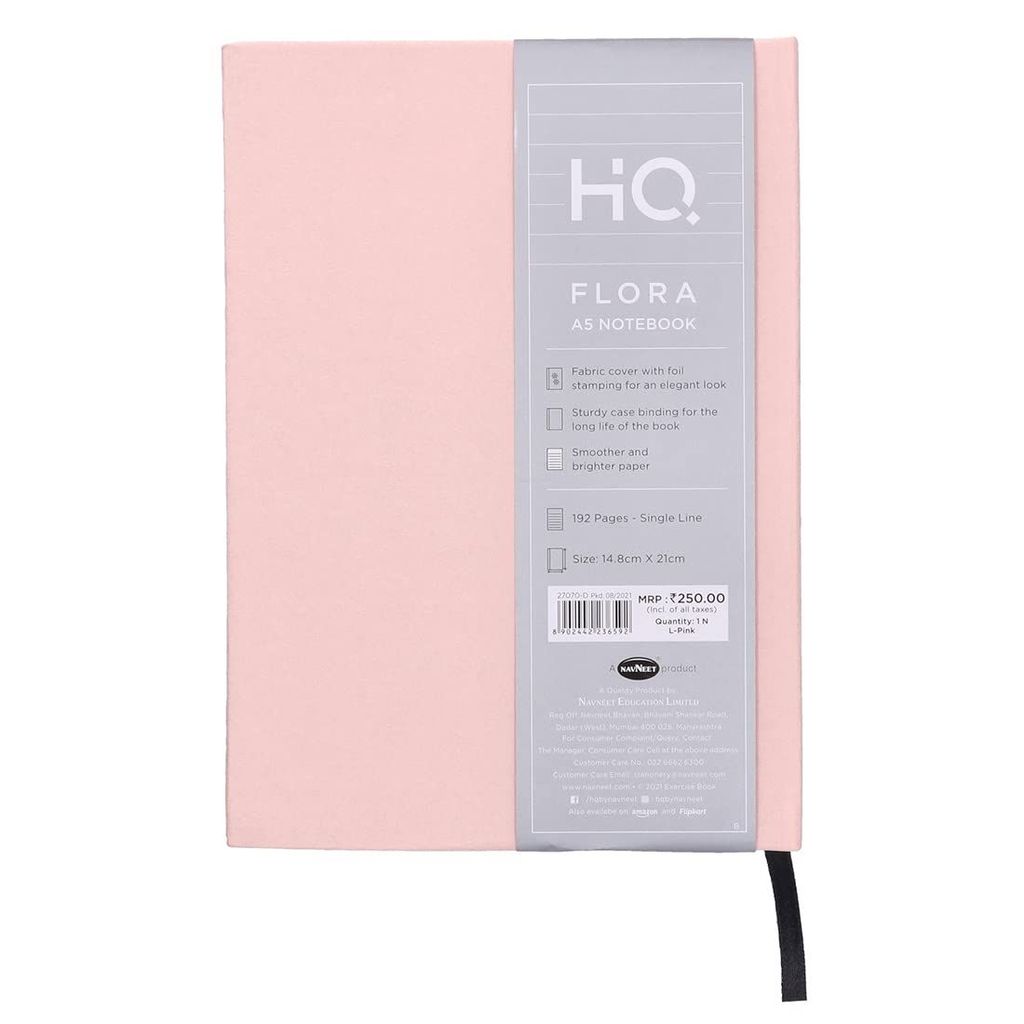Navneet HQ | Flora Case Bound Note Book for Gifting and Personal Use | A5 (14.8 cm x 21 cm) | Single line | 192 pages | Light Pink view 2