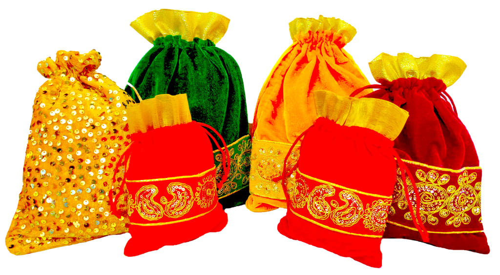 Omkar by R3 Inc. Royal Shagun Potli Combo pack for Gifts Hampers | Fancy Gifting | Wedding Gifting|Shagun|Return Gift (Pack of 6) Small/Medium/Large - Multi Color view 2