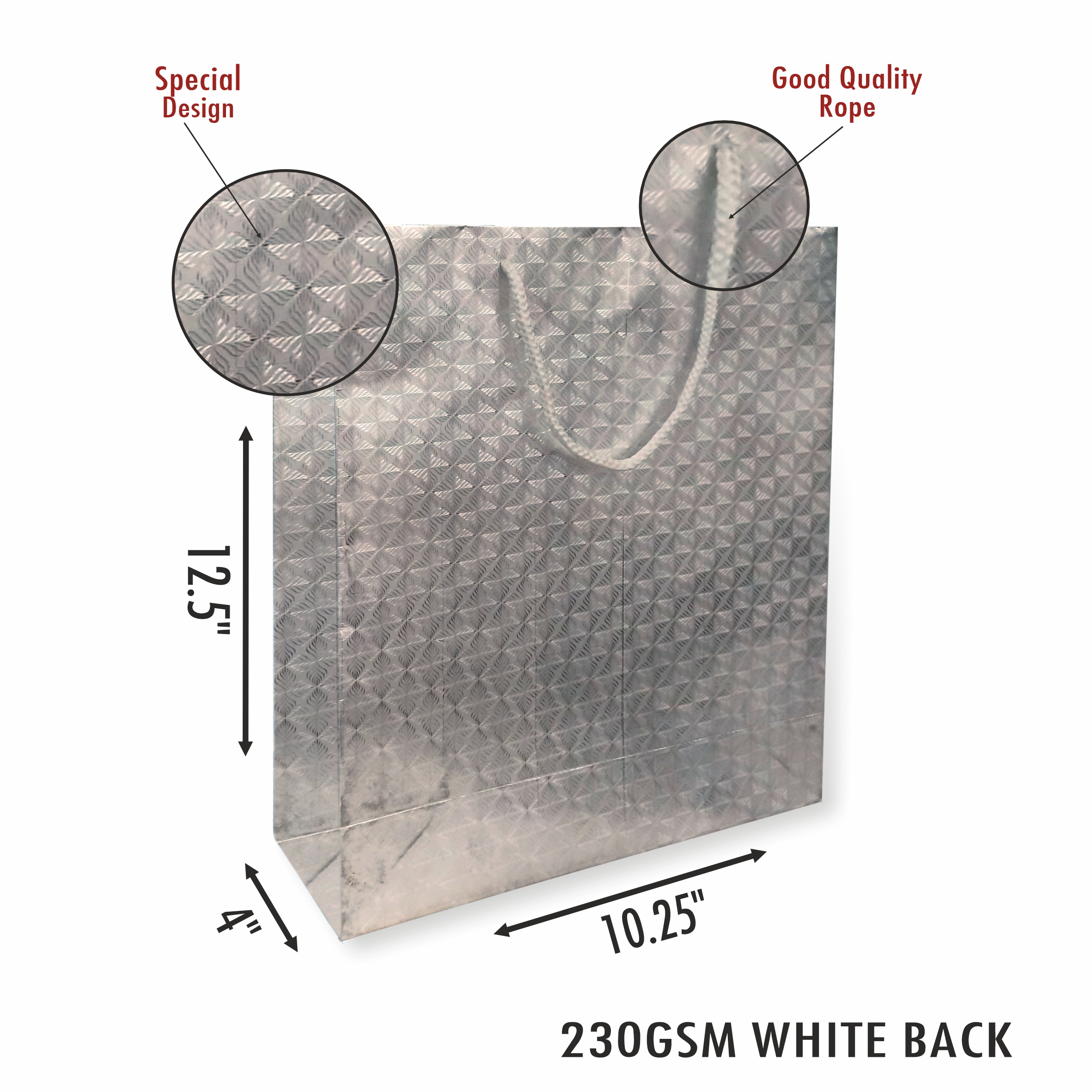 Silver Special Design Premium Paper Gift Bags, Ideal For Festive Gifts, Wedding Gifts & Gifting on Special Occasions (Size: 12.5 x 10.25 x 4 inch) - 12 view 2