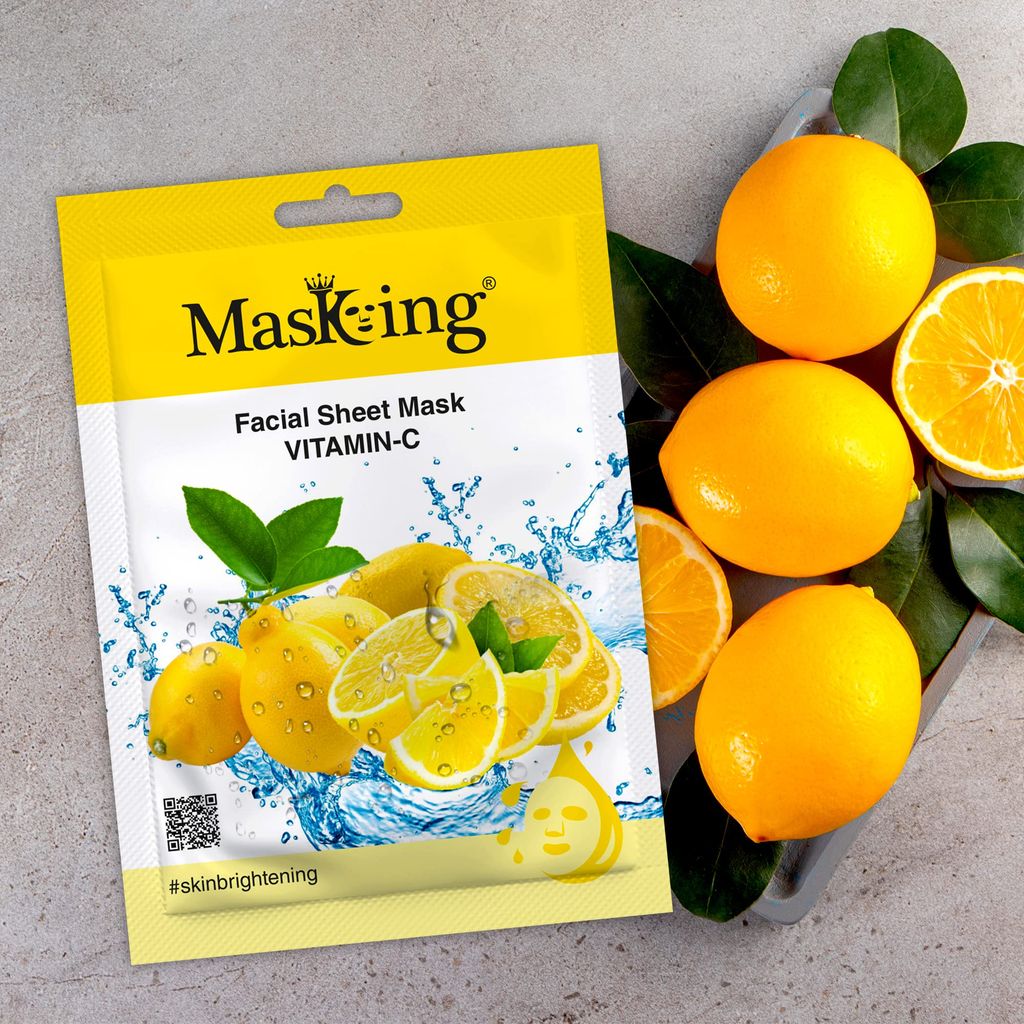 MasKing Beauty Facial Sheet Mask Lemon, Pomegranate, Kiwi, Avocado & Potato for Skin Brightening & Glowing for Women & Men, 100ml (Combo Of 5) view 2