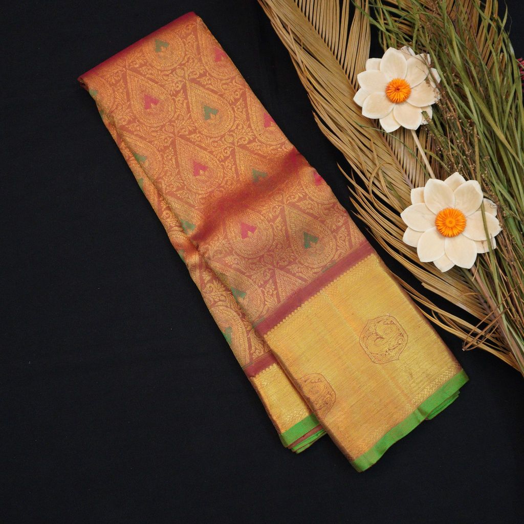 Radiant Red Kanchipuram Silk Bridal Saree: Pure Gold Zari view 2