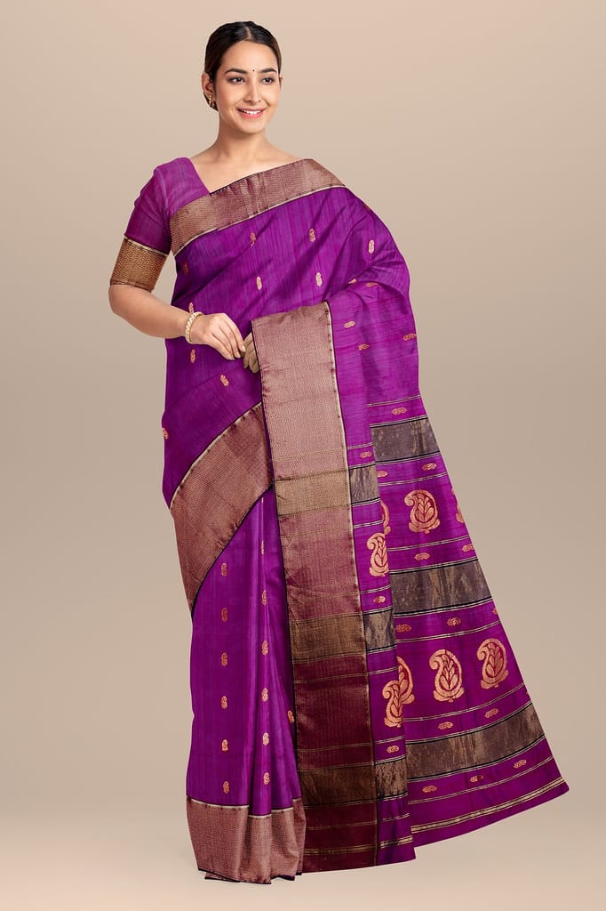 Purple Buti Handwoven Sausar Silk with Zari Border and Carry Buta Print Saree SKU-BS10047 view 2