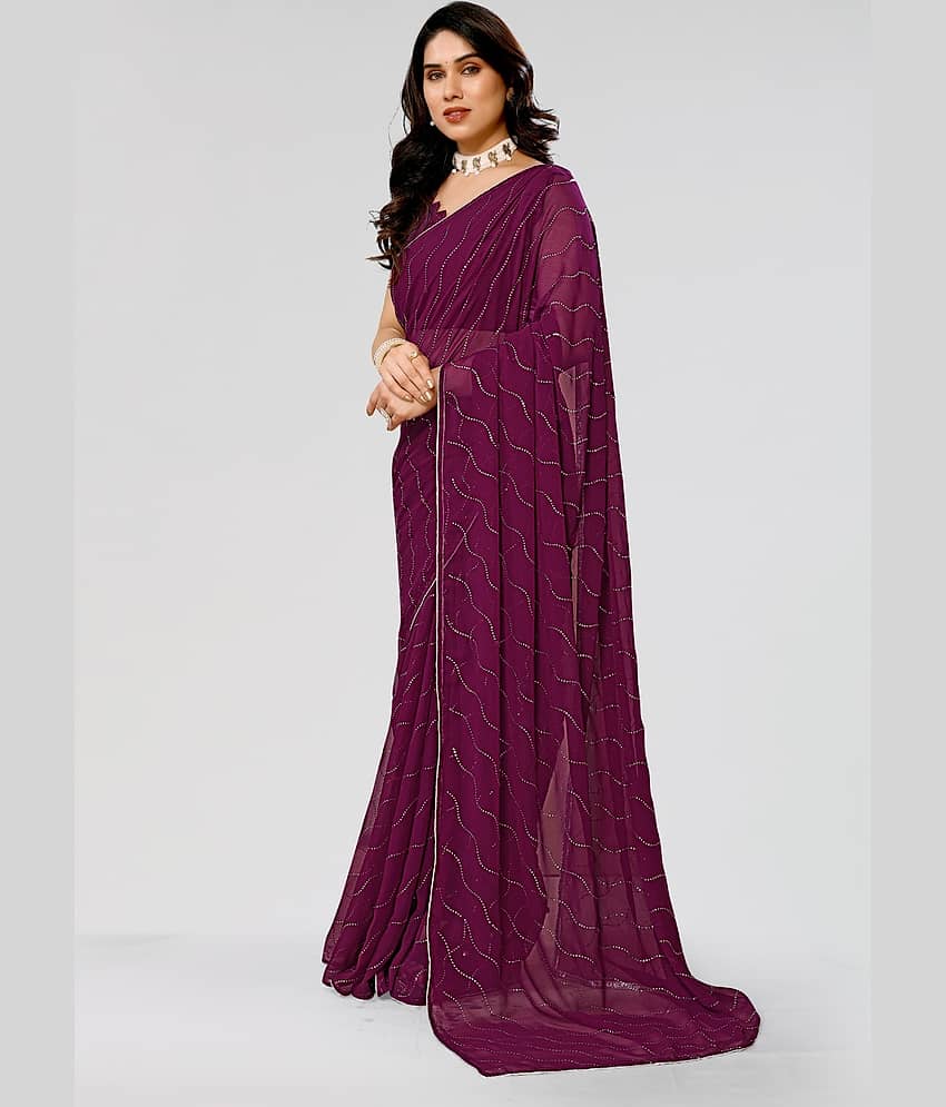 BLEESBURY Georgette Embellished Saree With Unstitched Blouse Piece ( Mauve ) view 2