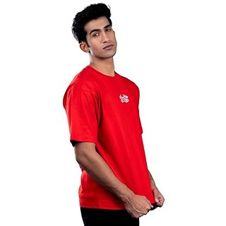 JAGTEREHO Men's Oversized Round Neck Half Sleeve Cotton T-Shirt Red view 2