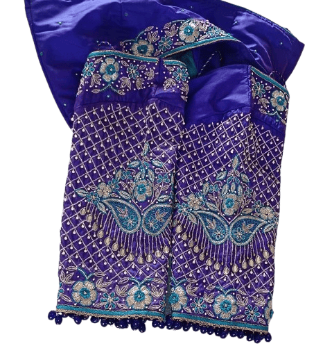 Women's Purple Hand Embroidered Silk Saree Blouse With Tassels view 2