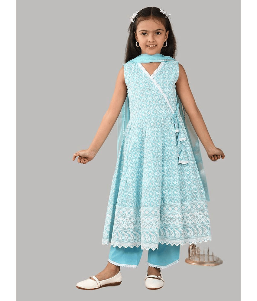 HLGARMENTS Girls Cotton Anarkali Suit Set ( Pack of 3 , Sky Blue ) view 2