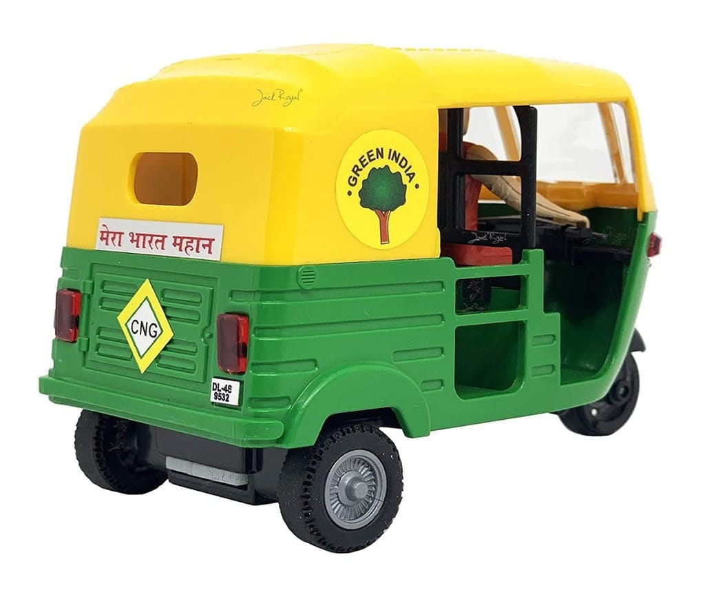 Pull Back Plastic Auto Rickshaw Toy with Driver Perfect for Kids Fun (Pack of 1, Multicolor) view 2