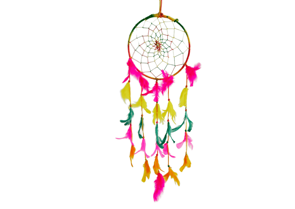 Colorful feathers - Dream Catcher Traditional Indian Dreamcatchers Wall Art For Bedrooms, Home Wall, Hanging Design. Size 6" (2 - Piece Set)