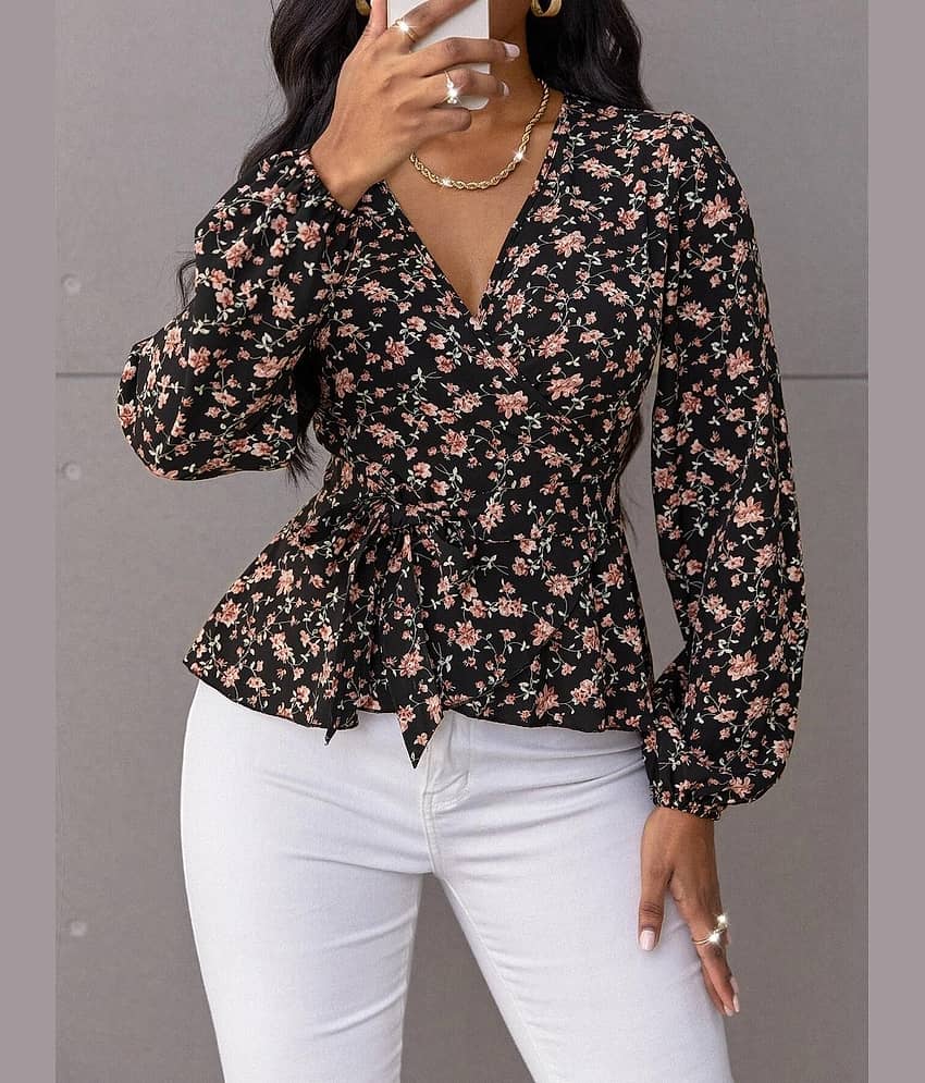 kotty Women's Polyester Peplum Top ( Black ) view 2