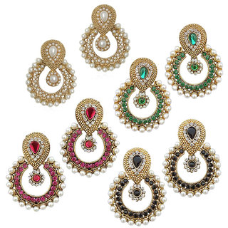 Women Multicolor Jewellry Set of 4 Bollywood Designer Diamond Earring Set Combo view 2