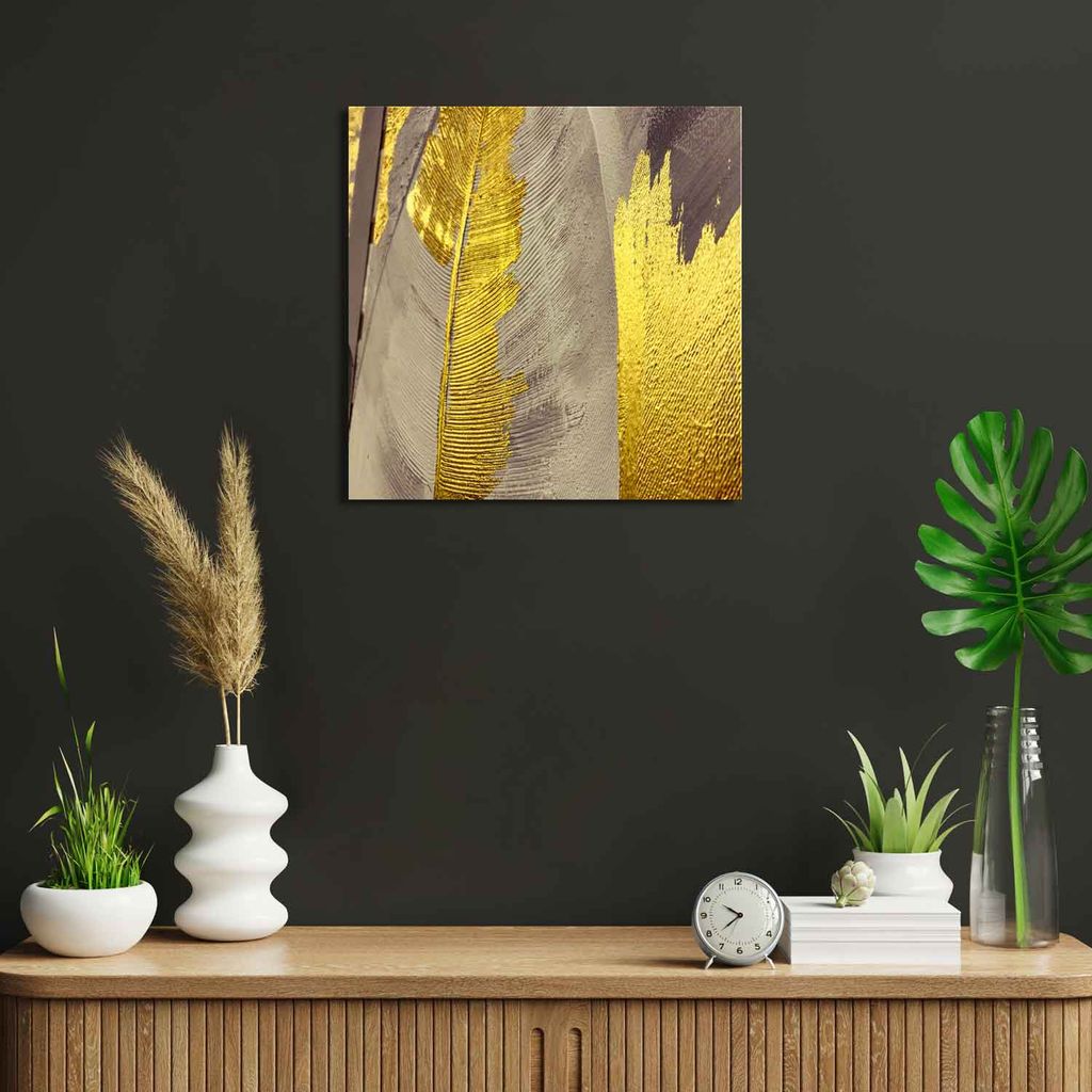 CONCREATE AND GOLD LEAF 24in X 24in WITH BLACK FRAME