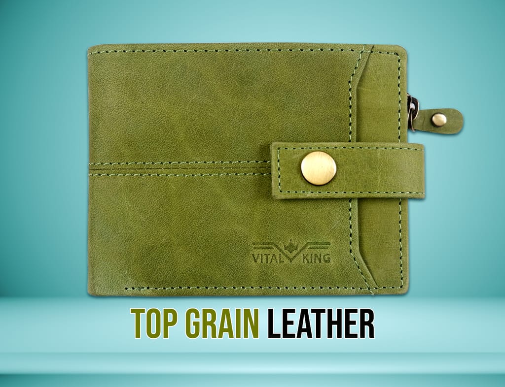 Vital King Men Travel Green Genuine Leather RFID Wallet (11 Card Slots)