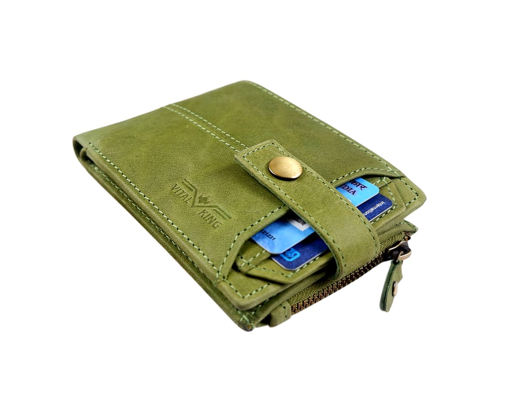 Vital King Men Travel Green Genuine Leather RFID Wallet (11 Card Slots) view 2