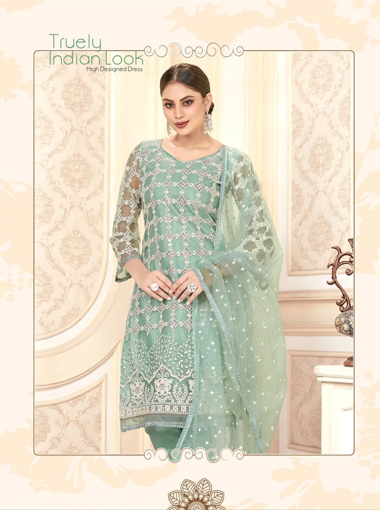 Pista Women Net Heavy Embroidery Work Semi Stitch Dress Material view 2