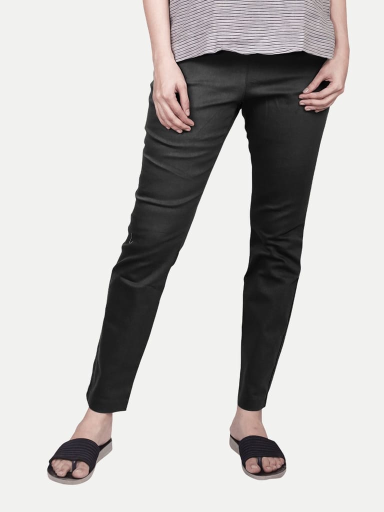 Women Black Woven Leggings view 2