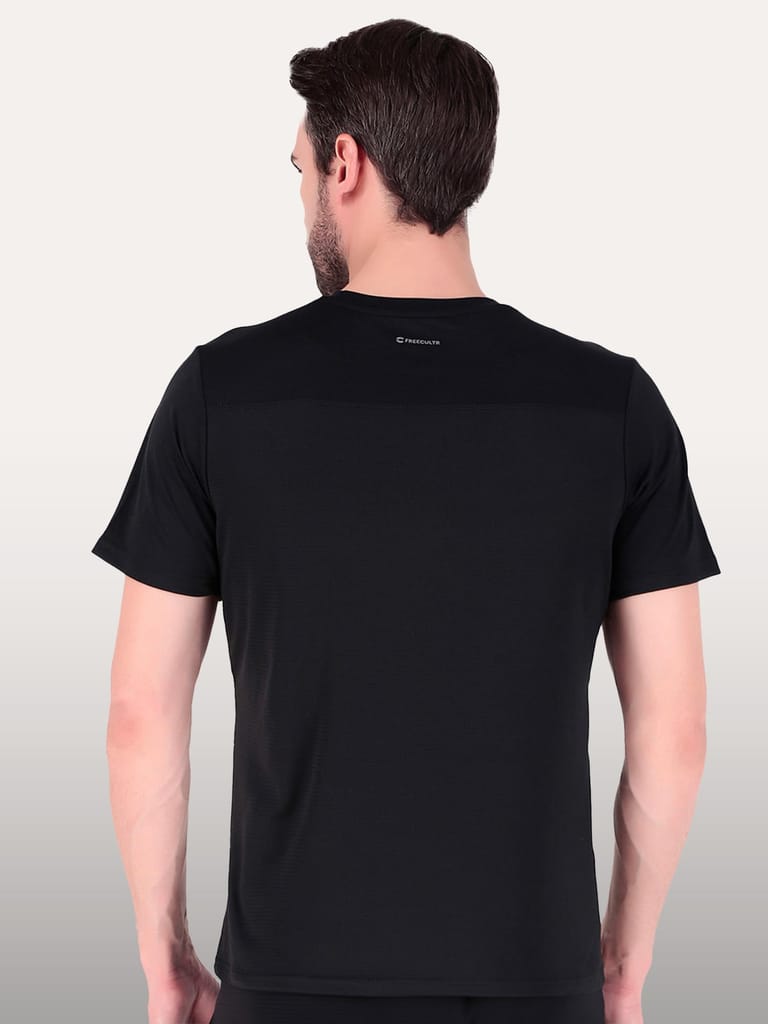 Freecultr Men's Activewear Sports T-Shirt Quick Dry Half Sleeve Plain Soft & Stylish Polyster Dry Fit Gym Workout Running Casualwear T Shirts for Man Pack of 1-Black view 2