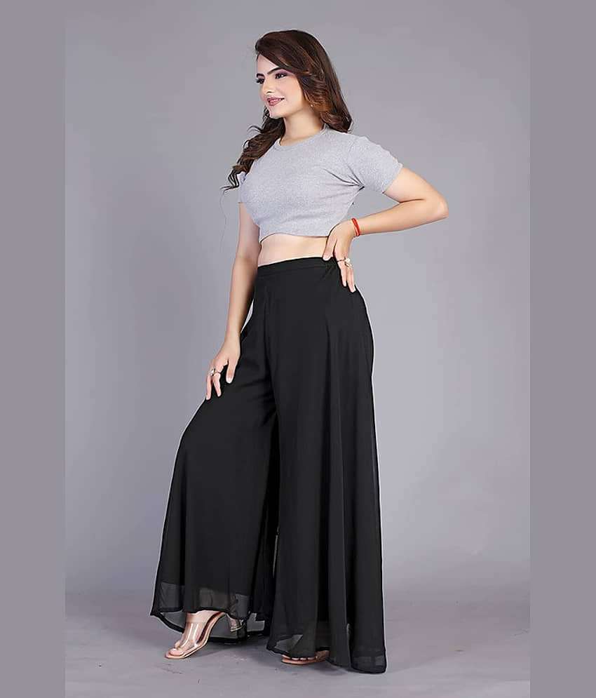 BHAGYASHARY - Navy Blue Georgette Women's Palazzo ( Pack of 1 ) view 2