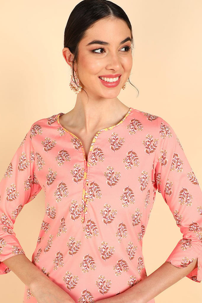 Peach Polyester Ethnic Motifs Straight Suit Set PKSKD1106 view 2