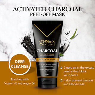 Globus Naturals Activated Charcoal Peel Off Mask for Removing Excess Oil Dirt Detoxifies Skin 100g view 2