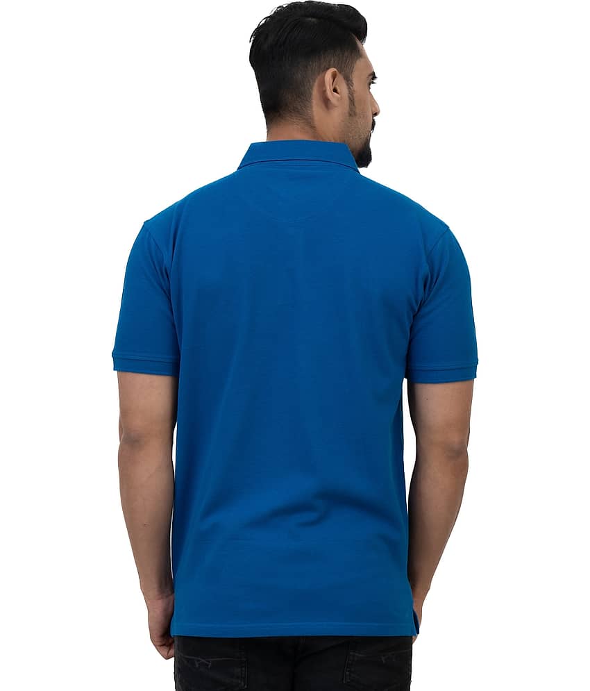 Cotstyle Pack of 1 Cotton Blend Regular Fit Solid Half Sleeves Men's Polo T Shirt ( Blue ) view 2