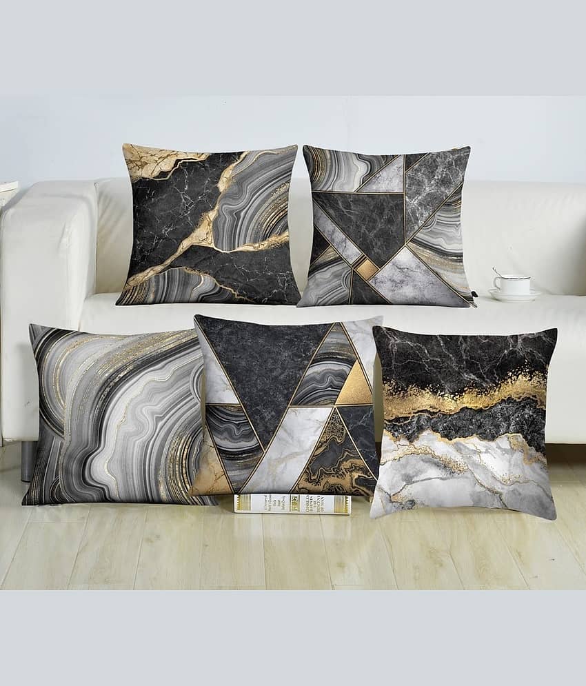 Laphino Set of 5 Jute Solid Square Cushion Cover (40X40)cm - Black view 2