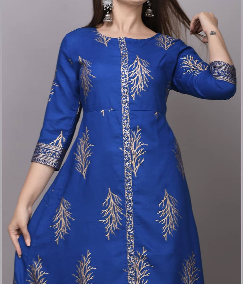 EXPORTHOUSE - Teal Rayon Women's Front Slit Kurti ( Pack of 1 ) view 2