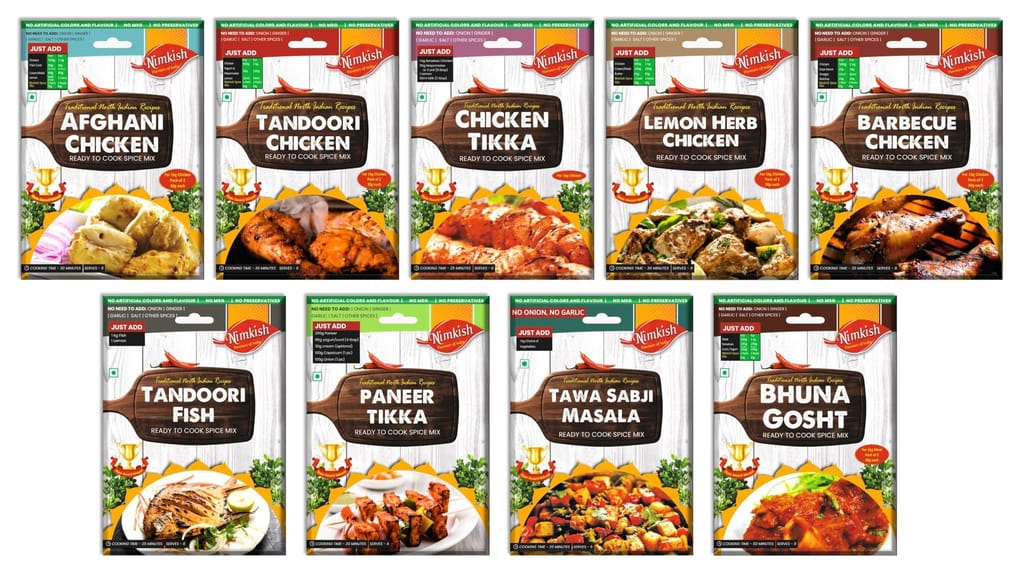 Nimkish Tandoori Grill Spice Combo Pack of 9 | Ready-to-Cook BBQ & Tandoori Masala Kit | Instant Premix