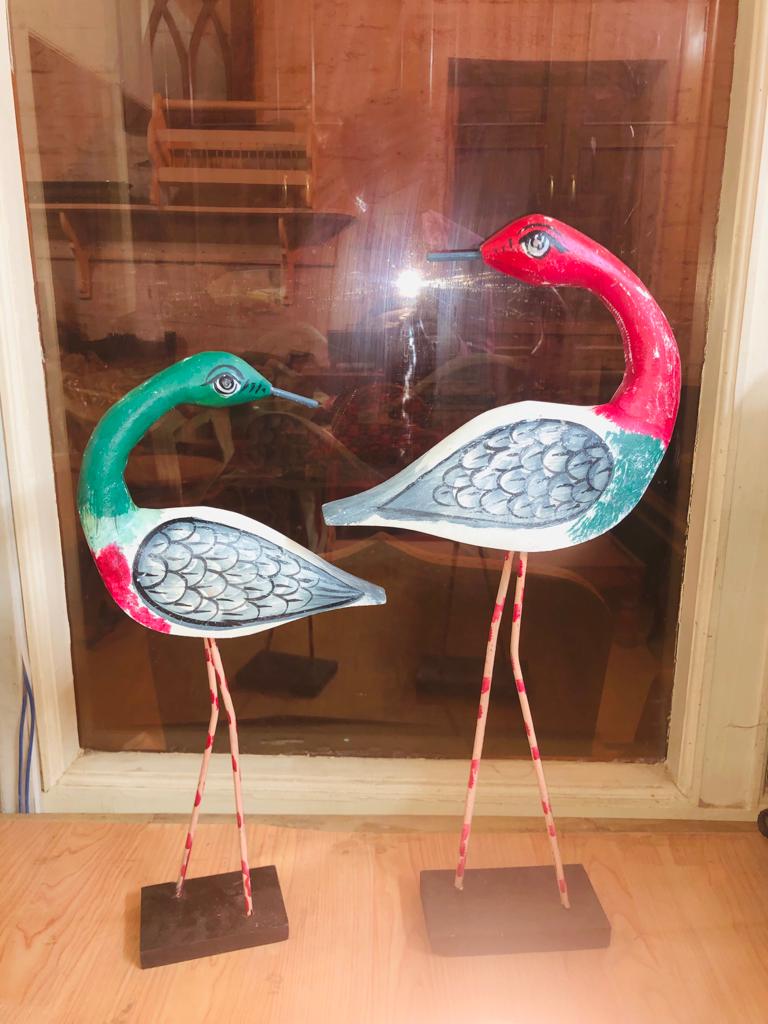 Wooden handpainted Saras set of 2 love birds pair…Wooden handpainted Antique Decorative Saras Swan Crane Love Birds Showpiece Home Decor - Set of 2, Small-42cms large -50 cms view 2