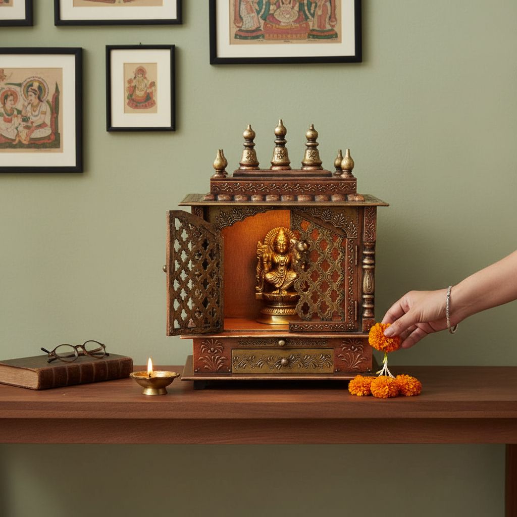 Beautiful Wooden Wall Temple for Home Living Room view 2